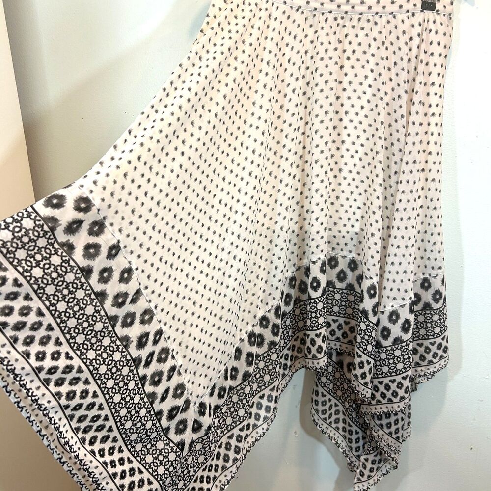 EXPRESS White Black Polka Dot Print Scarf Skirt Size SP Festival Bohemian Flowy